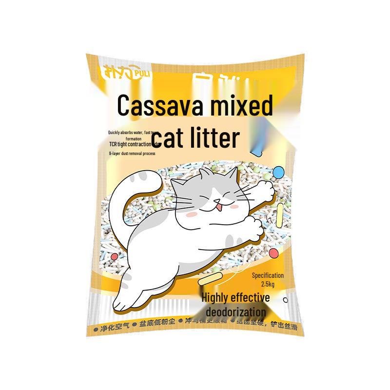 Pu Li Tapioca Mixed Cat Litter: Deodorizing Low-Dust Tofu & Bentonite Blend, Economical 5 Jin Pack for Kittens