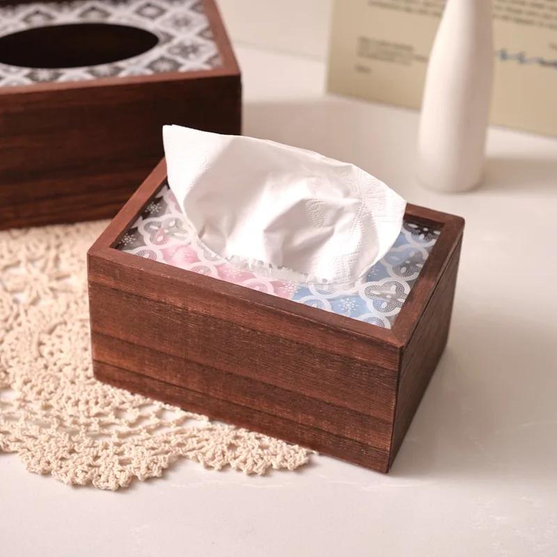 Solid Wood Chinese Retro Tissue Box Creative Living Room Paper Box Home Dining Table Restaurant Coffee Table Storage Napkin Case