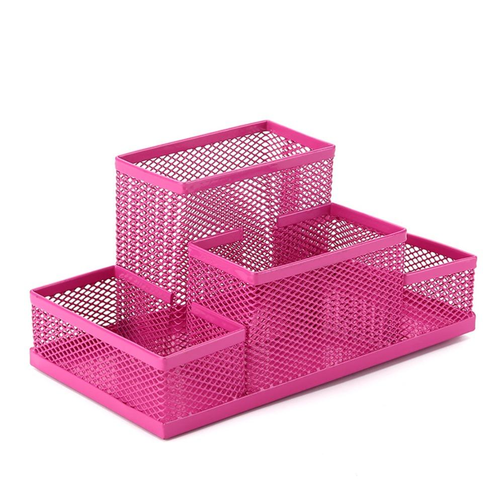 3/4 Grid Metal Mesh Pen Holder Large Capacity Makeup Brush Storage Bucket Bedroom Decoration