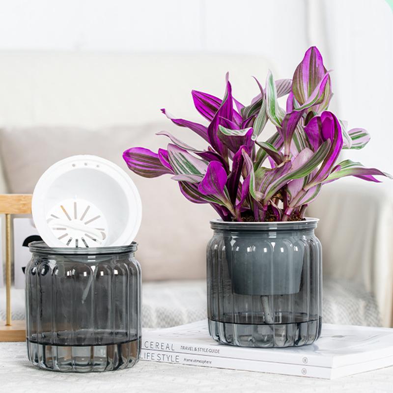 Self Watering Plant Pot Hydroponic Flower Pot Double Layer Plastic Flowerpot Cotton Rope Water-Absorbing Planter Garden Supplies