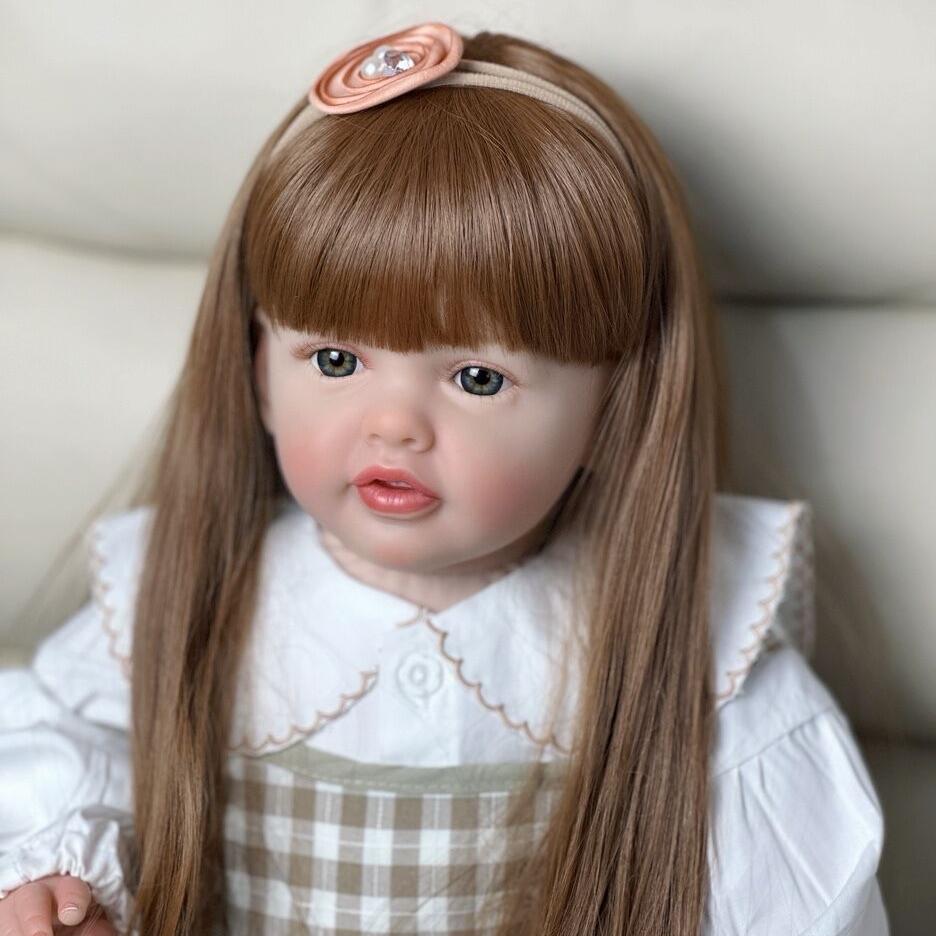 60cm Reborn Baby Doll Cloth Body Silicone Toy For Girl Lifelike Vinyl Long Hair Princess Bebe Birthday Gift Dress Up Art Boneca