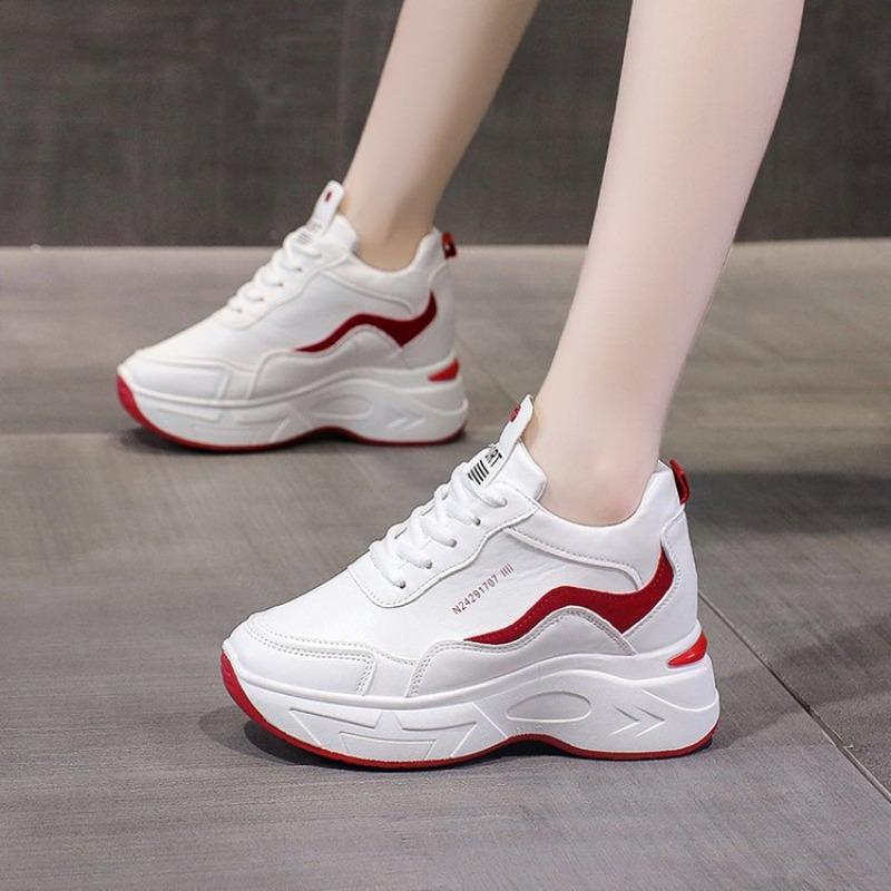 

Spring new casual leather women s shoes color matching thick-soled lace-up dad shoes inner height-increasing sports shoes women 35