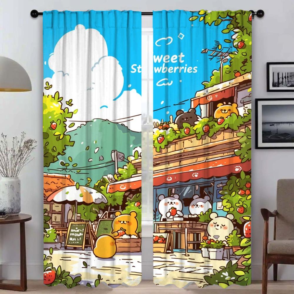 

Cartoon Strawberry Garden Curtains Child Room Window Curtain for Room 2 Panel Halloween Decoration Tulle for Bedroom Shades Home W50xH70cmx2pcs-CL