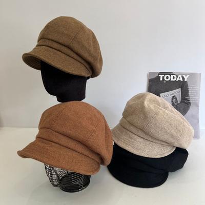 Woolen Retro Bag Head Hat Women's Autumn and Winter Velvet Warm Casual Fashionable Newsboy Hat Light Luxury Painter Hat