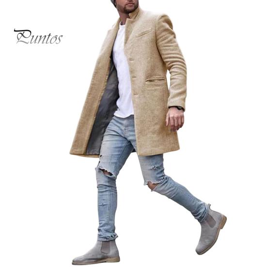 

Мужское шерстяное пальто с лацканами, длинный рукав, пальто средней длины, однотонное однобортное длинное пальто с боковыми карманами XXL хаки