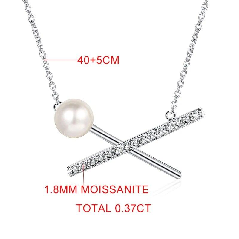 D Color 0.37ct Real Full Moissanite 925 Sterling Silver Pendant for Women Cross Pearl Necklace Original Simple Elegant Jewelry