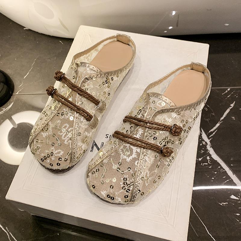 2025 Dámské letní nové retro boty s mřížkou, měkkou podrážkou, ležérní nazouvací ploché boty