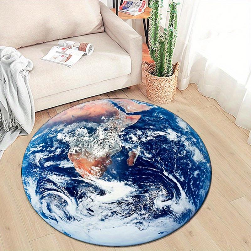 Ocean Earth Printed Round Area Rug - Crystal Velvet - Suitable for Bedroom, Living Room, and Home Decor - Non-Slip Mat Rug for Bedside