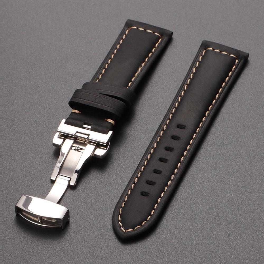 

20mm 22mm Stitching Cowhide Strap for Omega for Wrist Bracelet for Seiko Vintage Leather Watch Band Butterfly Buckle Bracelet 20mm чорний