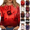Women's Long-sleeved Loose-necked Halloween Print Casual Top , Suitable for Holiday Parties