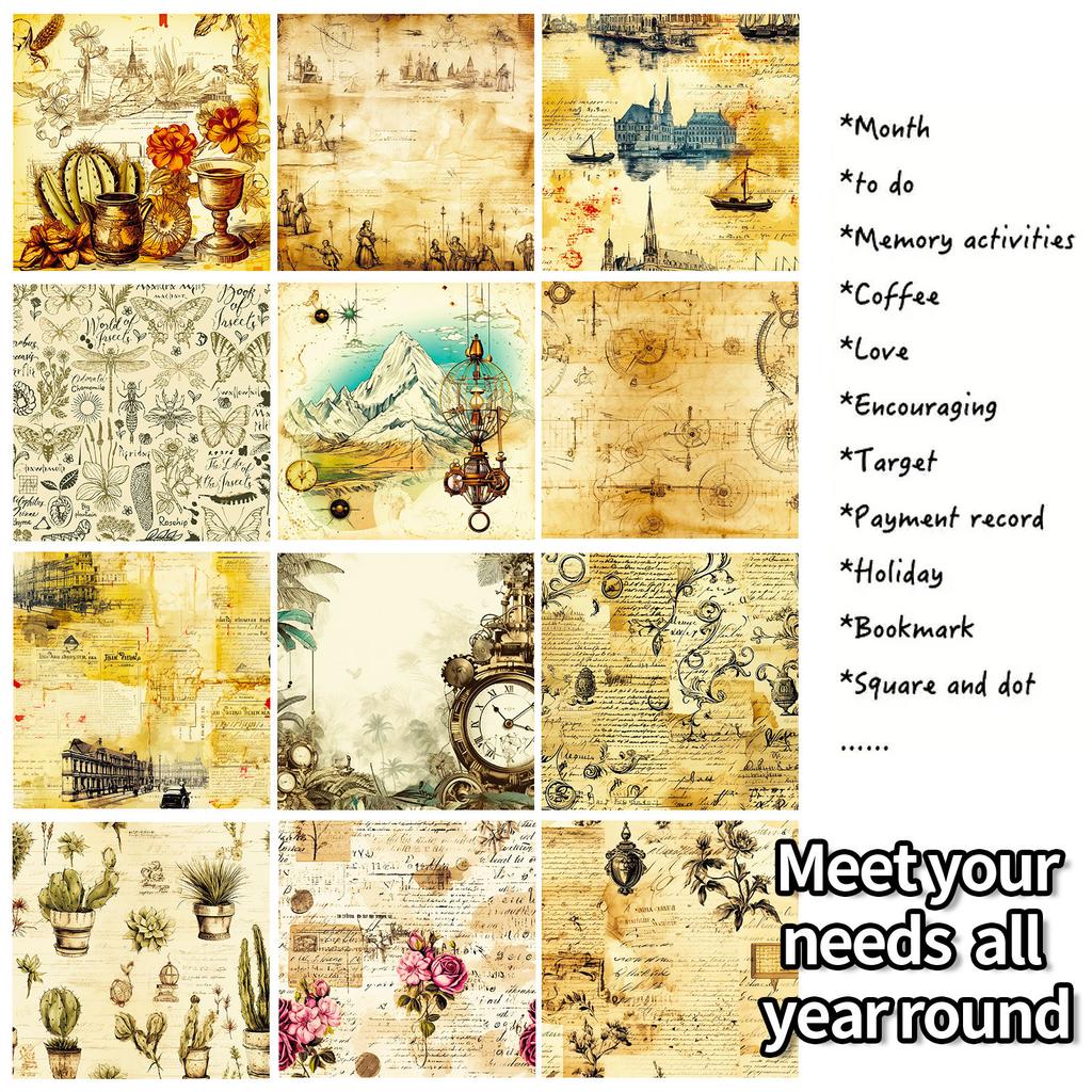 12 Retro Text Picture Background Paper Temu Diy Handbook Material Paper