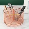 W89C Exquisite Rose Gold Mesh Pen Holder Decorative Iron Pencil Holder 360 Rotatable