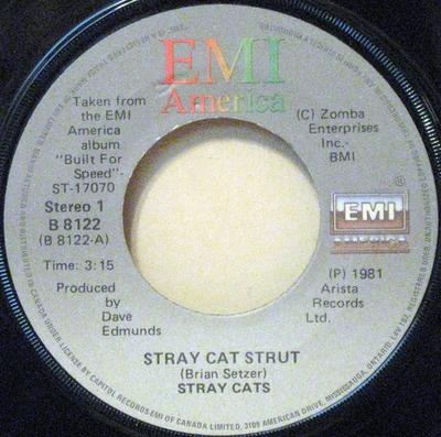 7inch Record STRAY CATS - Stray Cat Strut B8122 EMI America 1982 Canada Rock Used