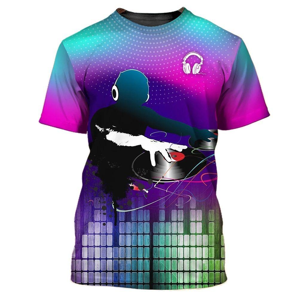 Rock DJ T-skjorte Herre Nattklubb Bar Fest Kortermet Mote Trend Unisex Kjole O-hals T-skjorte 3D Musikkinstrument Trykk