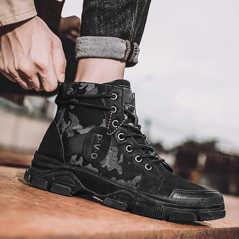 Spring Autumn Shoes Mens Fashion Deserts Boots Camouflage Street Style Cloth Ankle Boots Brand Male Footwear
