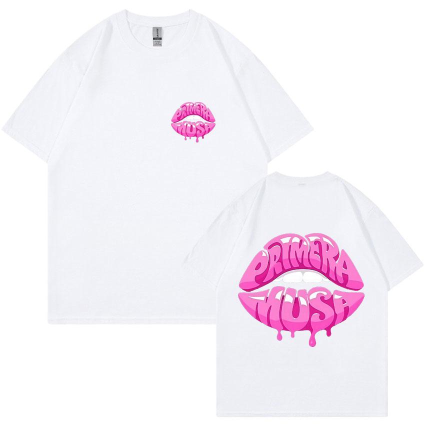 Omar Courtz Primera Musa Pink Sexy Lip T-shirt for Men and Women Harajuku Hip-hop T-shirt Printed Pure Cotton Oversized Dress