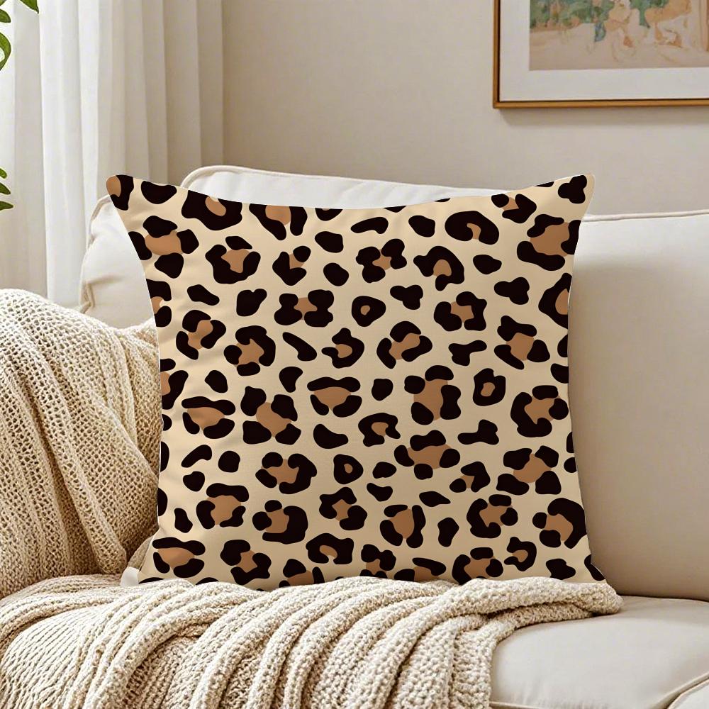 Plaid Leopard Print Textures Pillow Cushion Cover Linen Pillowcase Soft For Sofa Bed Home Room Decor