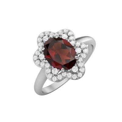 8x6MM Ovaler Granat Edelstein 925 Sterling Silber Solitär Halo Damen Verlobungsring