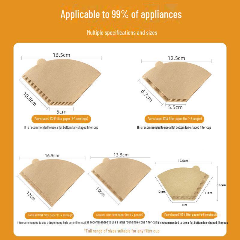 V02 Cone-Shaped Coffee Filters for 2-4 People, Disposable V-Shaped Wood Pulp Filter Paper