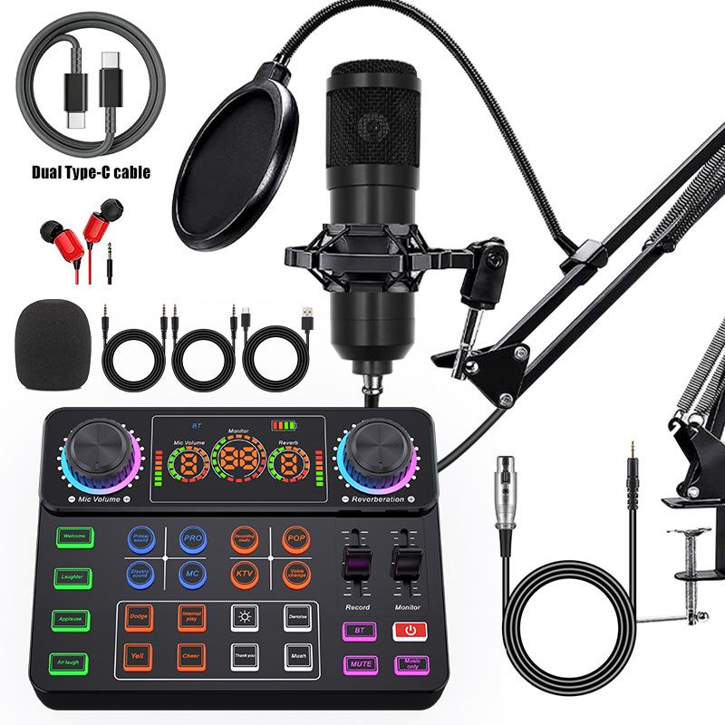 Mobile Phone Sound Card Type-C Converter & Microphone Set for English Podcasting & Live Broadcasts - F998