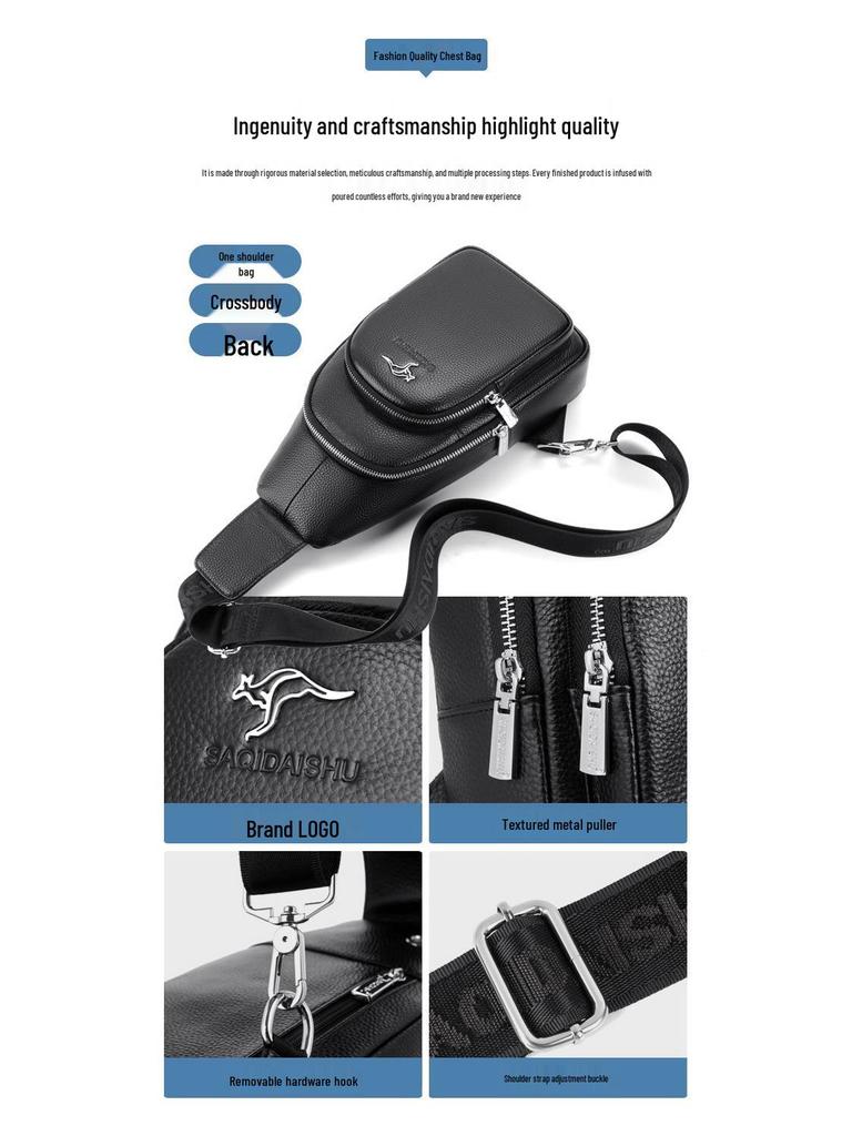 Satchi Męska Torba Crossbody ze Skóry Kangurzej na Klatkę Piersiową - Modny Casualowy Plecak ze Skóry Bydlęcej
