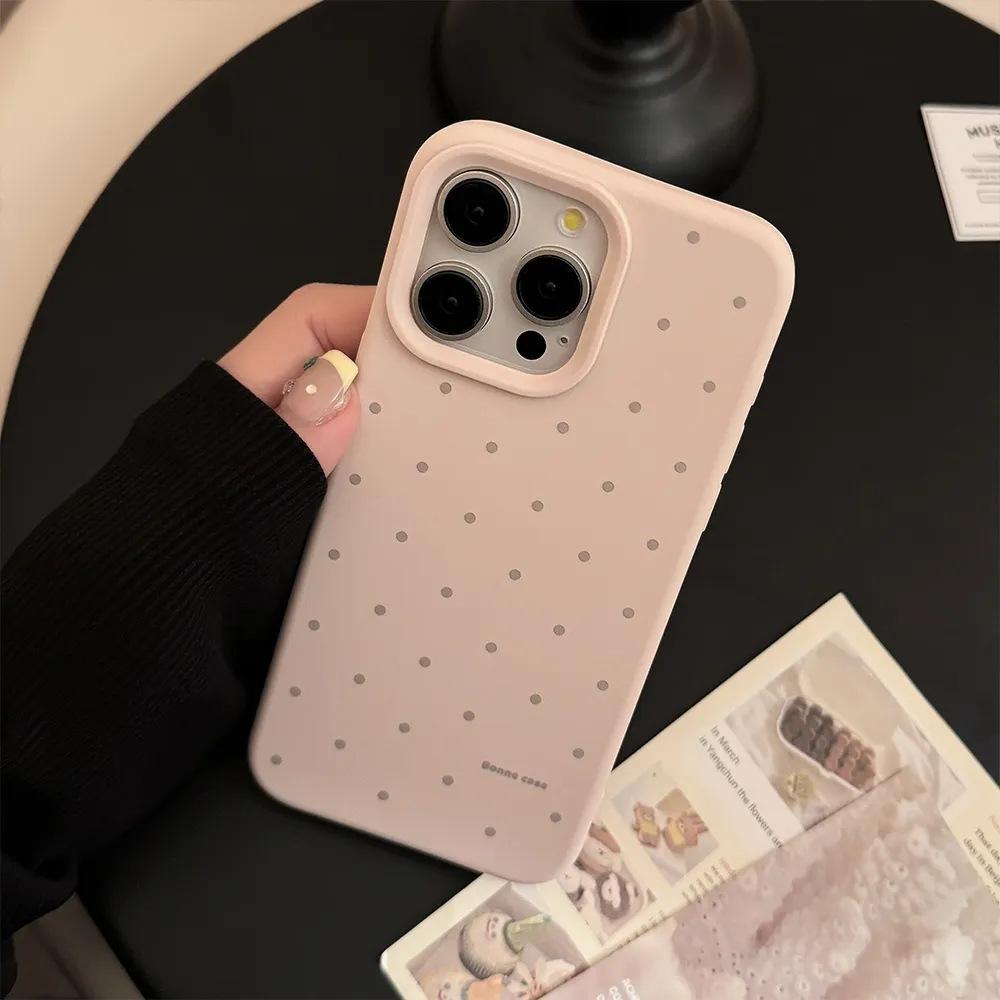 Korean Full Screen Polka Dots Are Suitable for iPhone16/17promax Mobile Phone Case Apple 15 Liquid 13 Skin Feeling 14 Sets