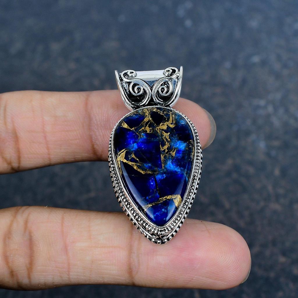 Copper Blue Tourmaline Handmade Gemstone Pendant, 925 Solid Sterling Silver Pendant Antique Jewelry, For Engagement Gift