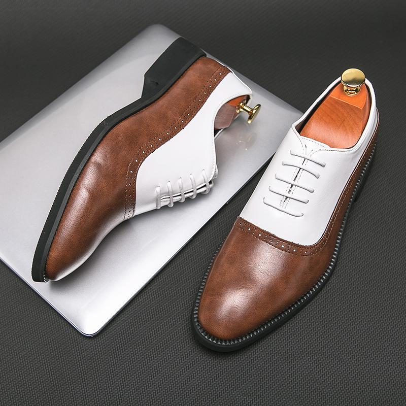 Fashion Mens Luxury Business Shoes Brogue Lace-up Mens Shoe Outdoor Casual British Style Contrast Oxford Shoes Mens Office Shoes