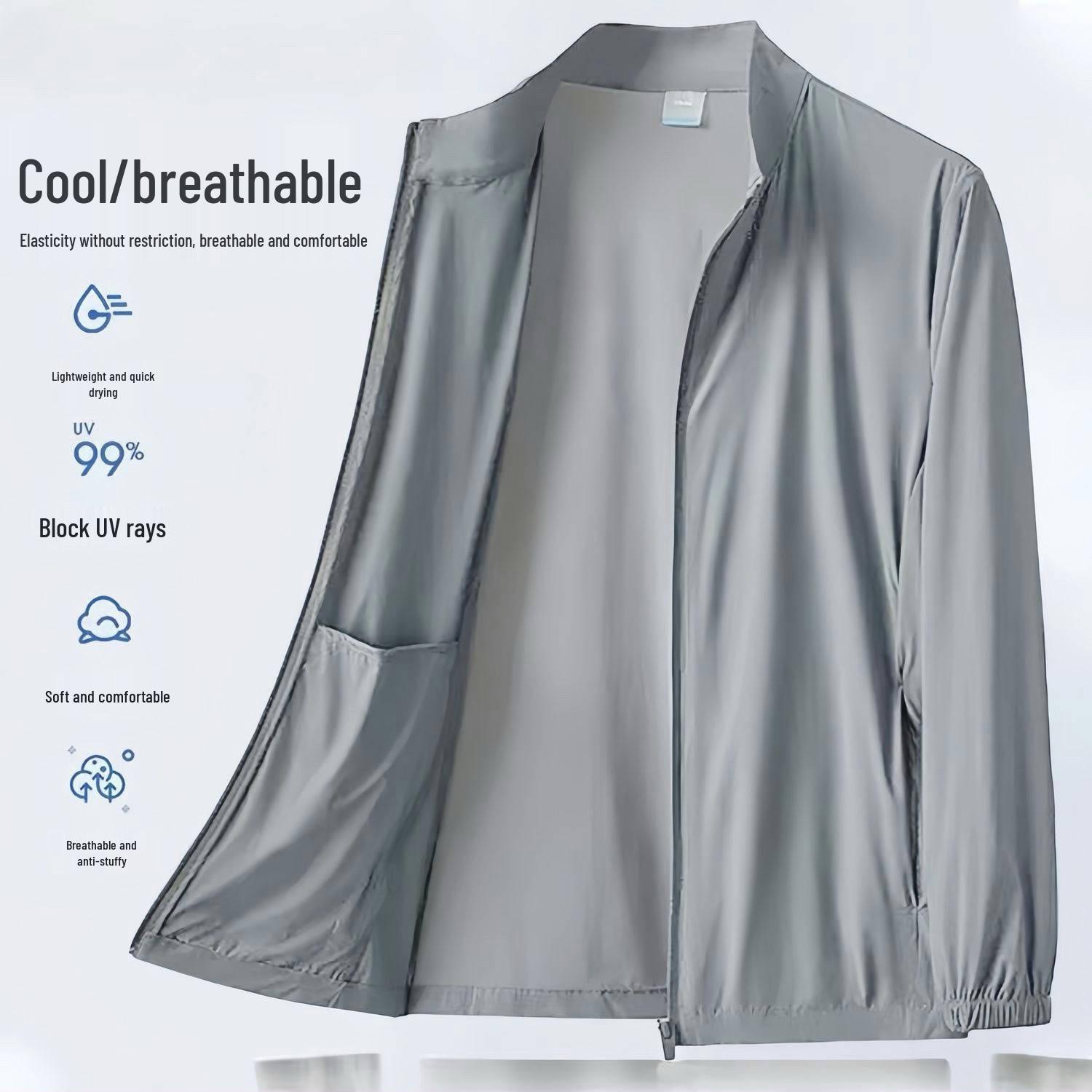 

Ice Silk UV Protection Stand Collar Summer Outdoor Jacket 5XL (185-200 jin) светло-серый