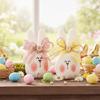 Påskhare Bordsdekoration Söt Plyschkanin Dekorationer med Rosett Mjukt Tyg Bordstillbehör för Vardagsrum Sovrum Kontor