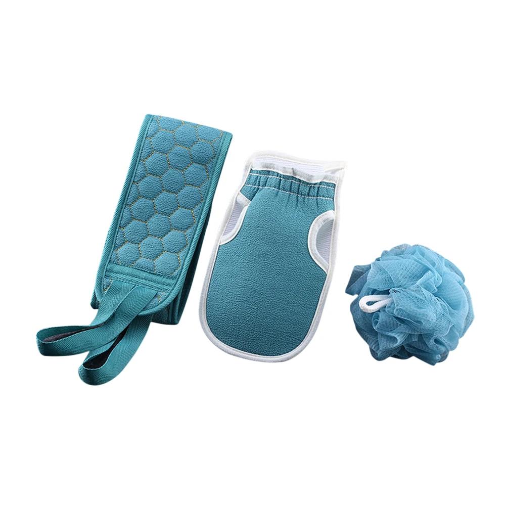 

3 шт. мочалка для тела мягкая щетка для дома, отеля, ванной комнаты, шарик для душа, набор для скрабирования спины, отшелушивающее полотенце для кожи, перчатки для ванны синий