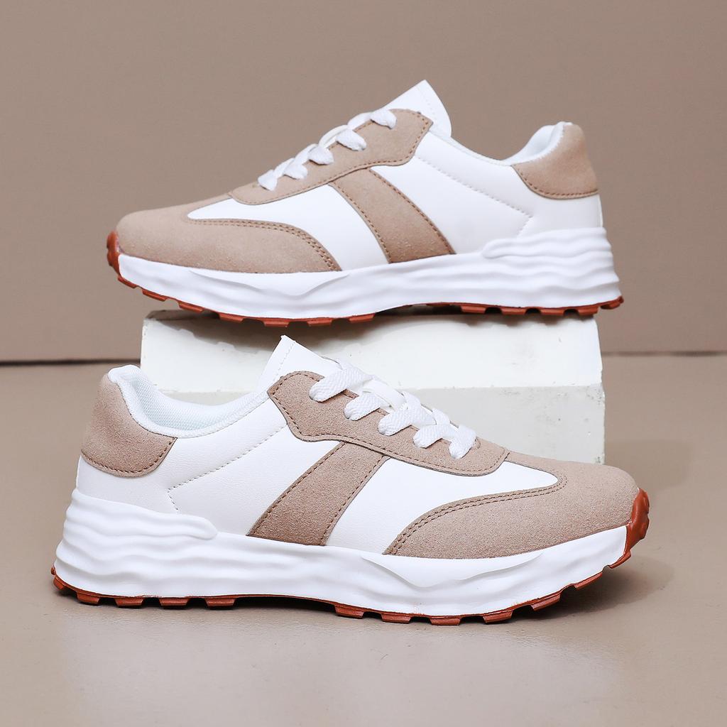 Fashion New Casual Sneakers Women Suede Leather Patchwork Mixed Colors Lace-Up Round Toe Platform Shoes Lady Flats Handmade