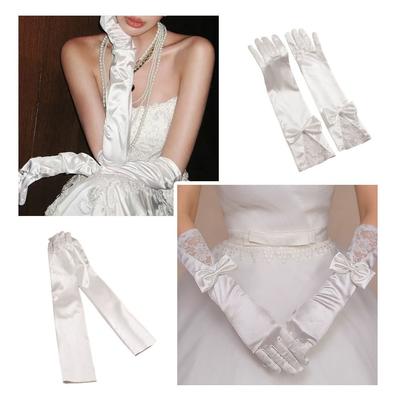 Handmade Wedding Gloves Lace Trimmed Satin Gloves Designed Bride Gloves  Formal Occasions
