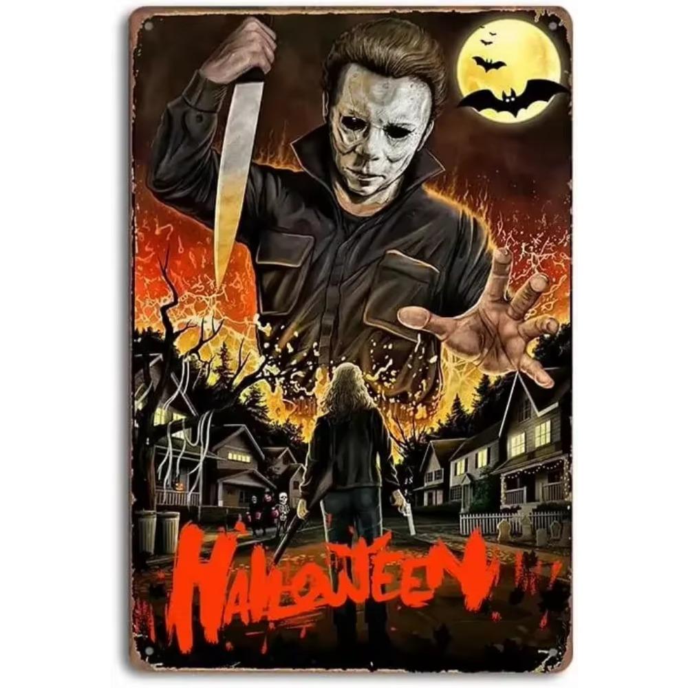 Kovové nástěnné umění Halloweenská hororová dekorace 20x30cm Domácí Jeskynní Muž Filmová cedule