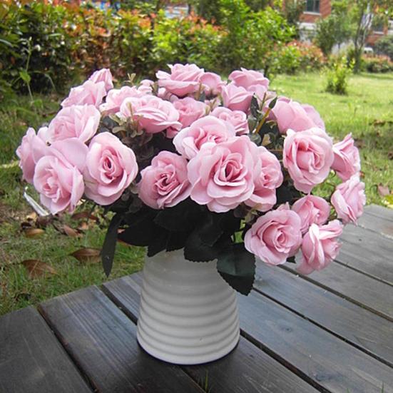 1 Bouquet/12 Heads Artificial Roses Silk Flower Home Party Bridal Bouquet Decor