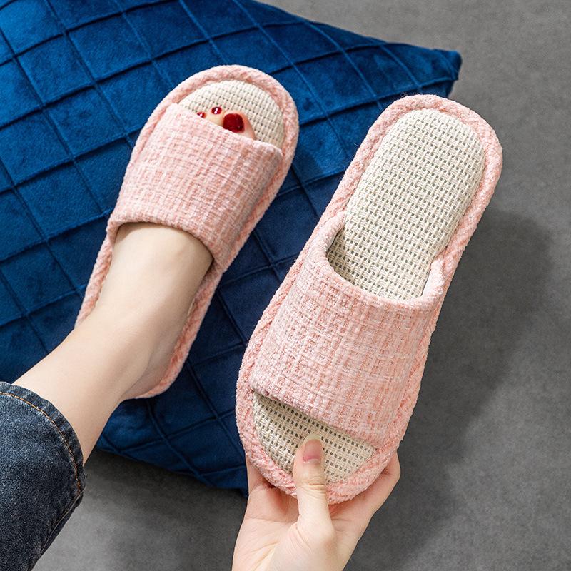 

Домашние тапочки унисекс из хлопка и льна: Мягкий, бесшумный, нескользящий 38/39 (fits 37-38) розовый