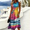 Sleeveless Casual Dress for Women Round Neck Midi Length Summer Beachwear Printed Pattern Soft Fabric Comfortable Fit