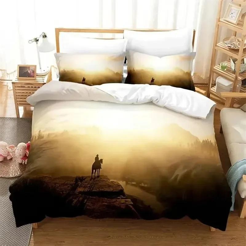 Spiel Red Dead Redemption Bettwäsche Set 3D Gedruckt Geeignet für Schlafzimmer Weiche Bettbezug Set Mit Kissenbezügen Kinder Kinder Heimtextilien