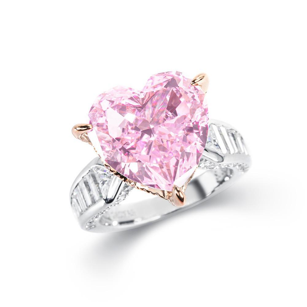Xiancan Schmuck 2023 Herzförmiger Rosa Diamantring, 925 Silber Hochkarbon, Schlichter Modebandring.