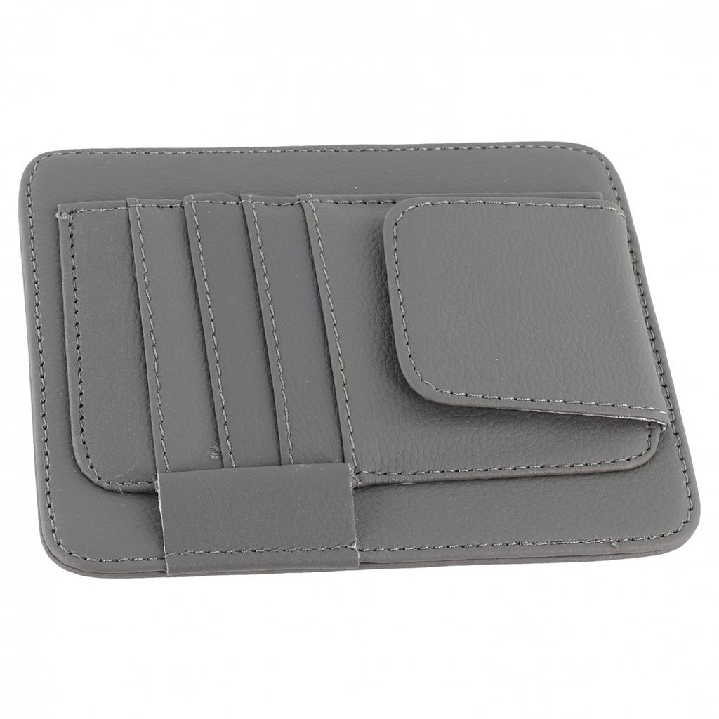 Functional Car Sun Visor PU Leather Storage Pocket Sunglasses Holder
