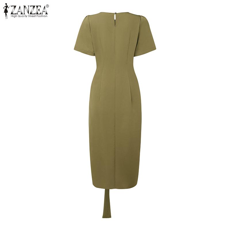 ZANZEA Rochie de vară cu mâneci scurte, ocazională, cu gât rotund