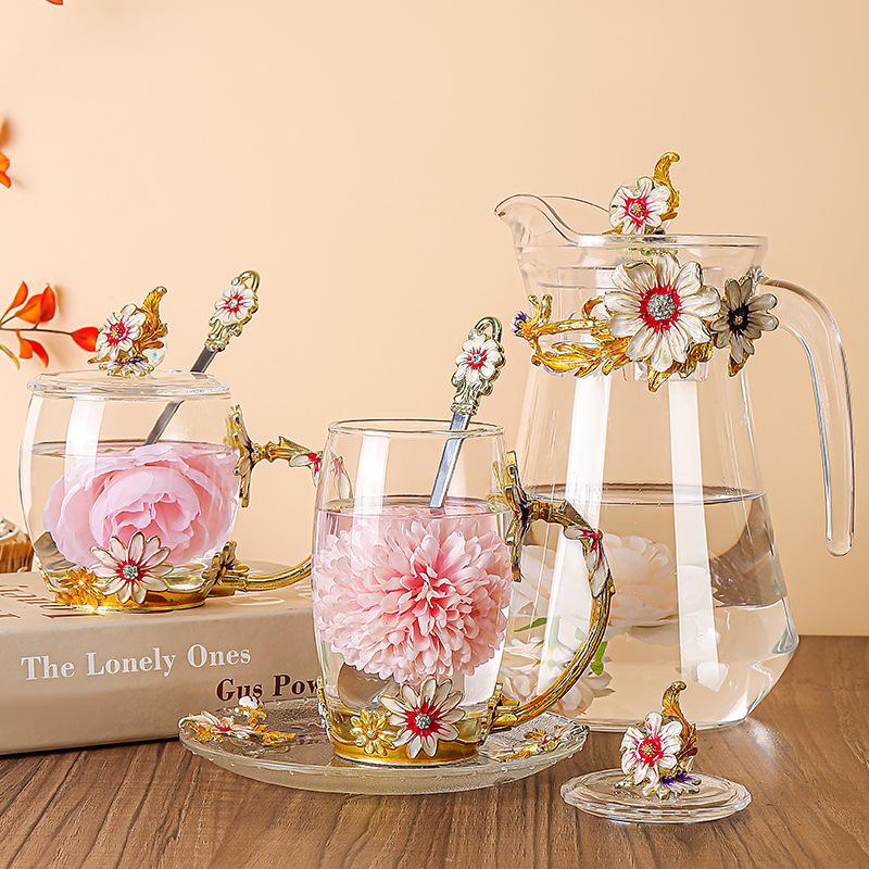Daisy Enamel Flower Tea Cup - Heat-Resistant Crystal Glass for Home, Office, or Festival Gift