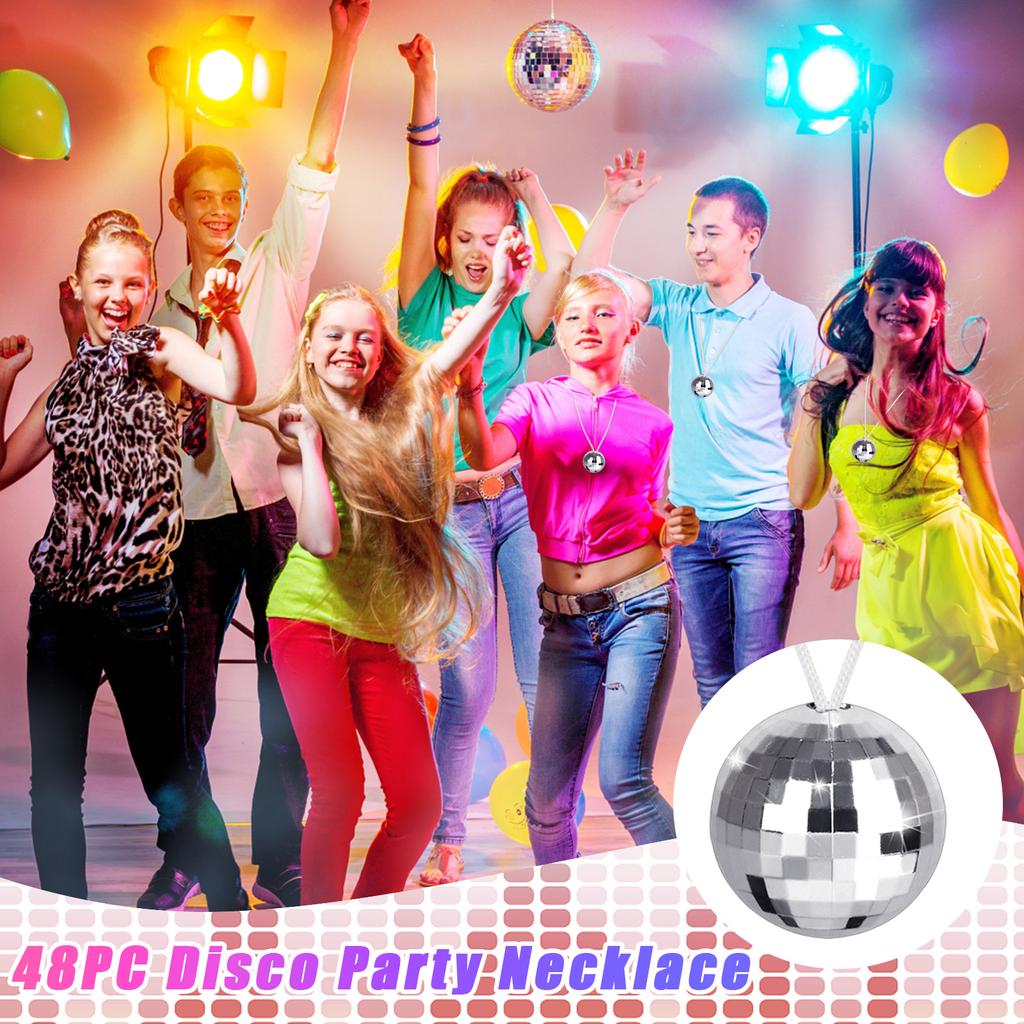 48 Pack Mirror Disco Ball Necklaces 70S Disco Party Necklaces