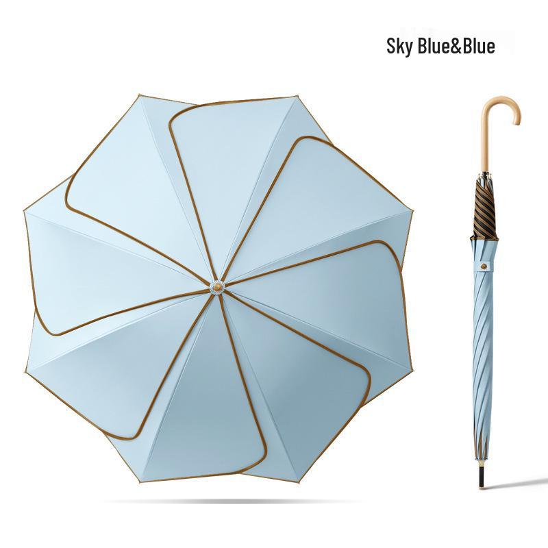 Long Handle Floral Umbrella, Dual-Use for Sun & Rain, UV Protective Black Rubber Shade for Women.