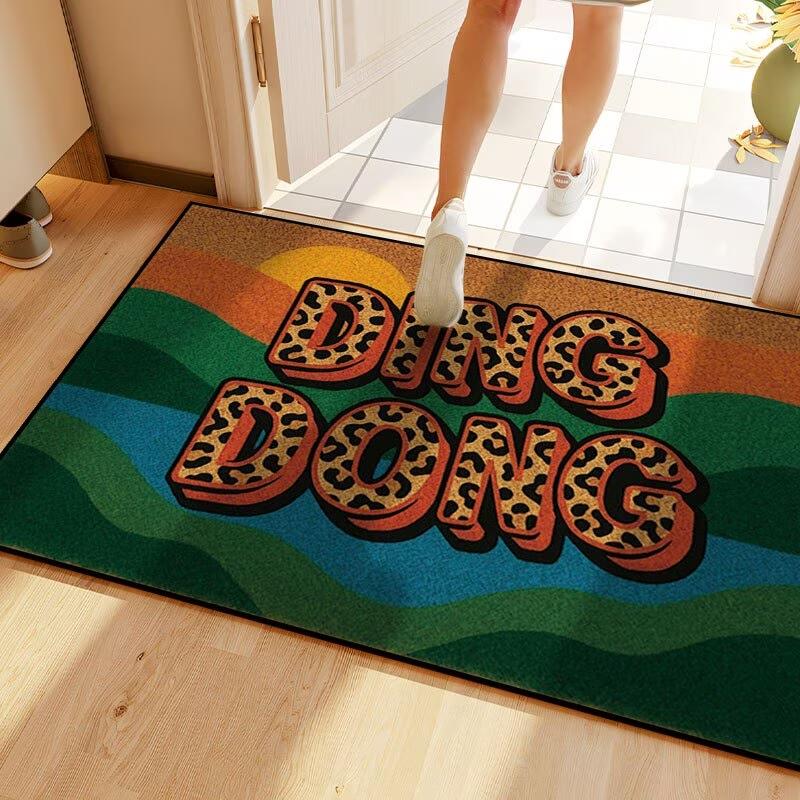 1pc Fun Ding Dong Leopard Print 3D Pattern Printed Doormat, Non-Slip Entry Mat, Porch and Bathroom Decor, Bathroom Mat, Flannel Floor Mat, Fashionable home decorati