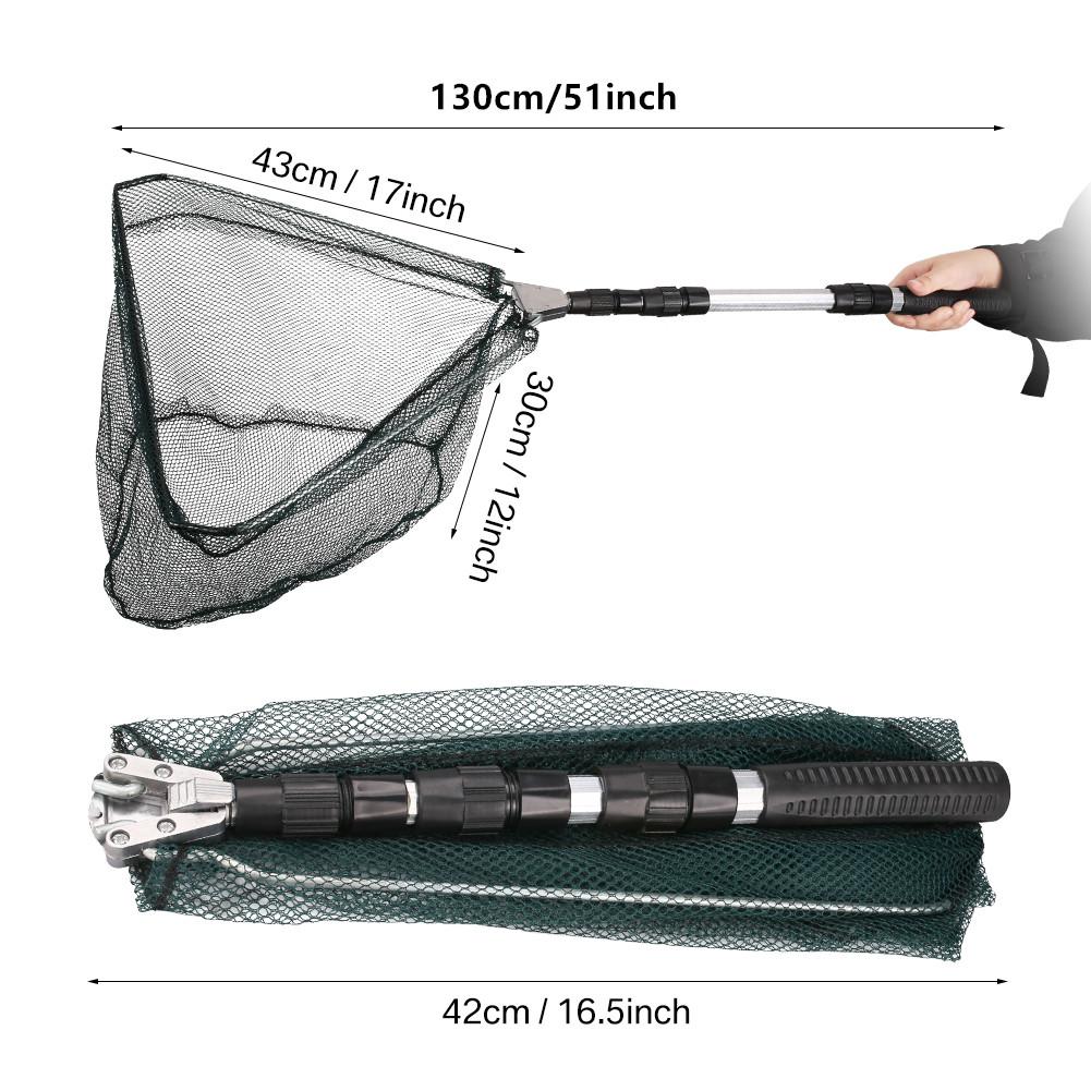 Fishing Landing Net Aluminum Alloy Durable Telescoping Extend To 190cm/130cm/55cm Folding Mesh Safe Fish Catching Releasing