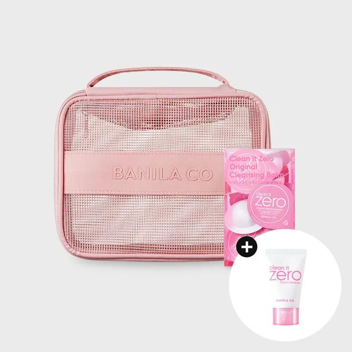 [SET] Pink Square Travel Pouch + Cleansing Balm Travel Kit (3mlx16)