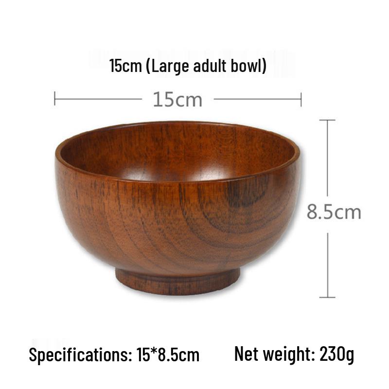 Japanese Jujube Wood Bowl for Adults & Kids, Solid Wood Noodle Bowl, Versatile Home Tableware