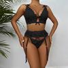 New Erotic Lingerie Sexy Lace See Thru Bra Floral Embroidery Bodysuit Sexy Outfits Teddy Women Porn Ribbon Underwear Set Garters