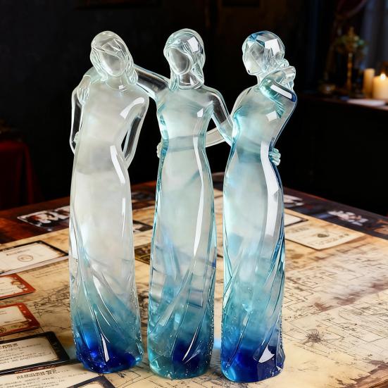Goddess Figurine Resin Tinted Goddess of Hope Sisters Sculpture Transparent Gradient Blue Woman Statue for Table Mantel Bookshelf Decor